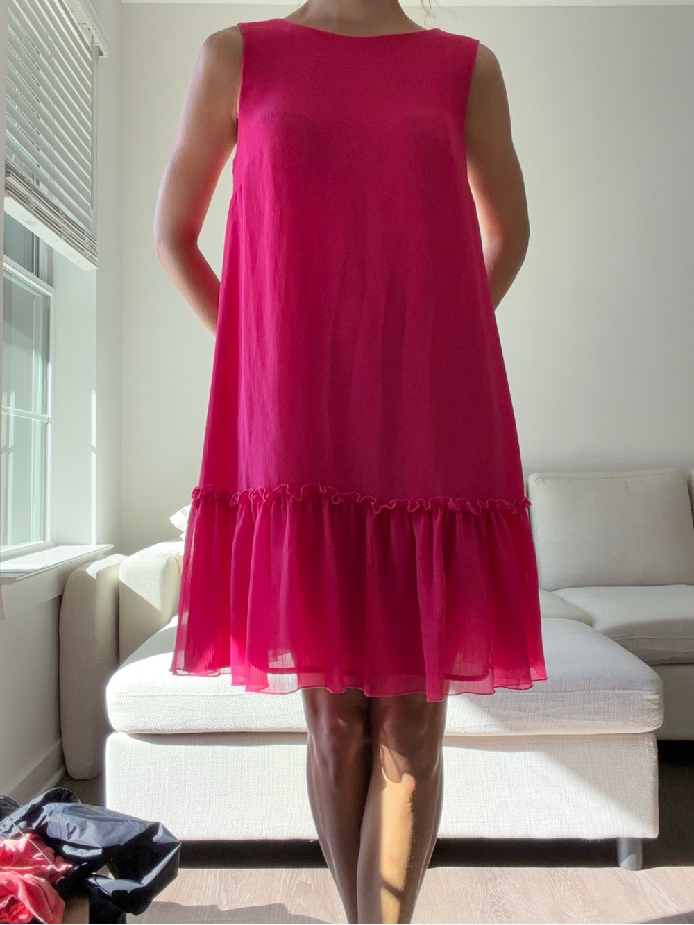 Tommy Hilfiger Ruffle-Hem Shift Dress in Hot Pink